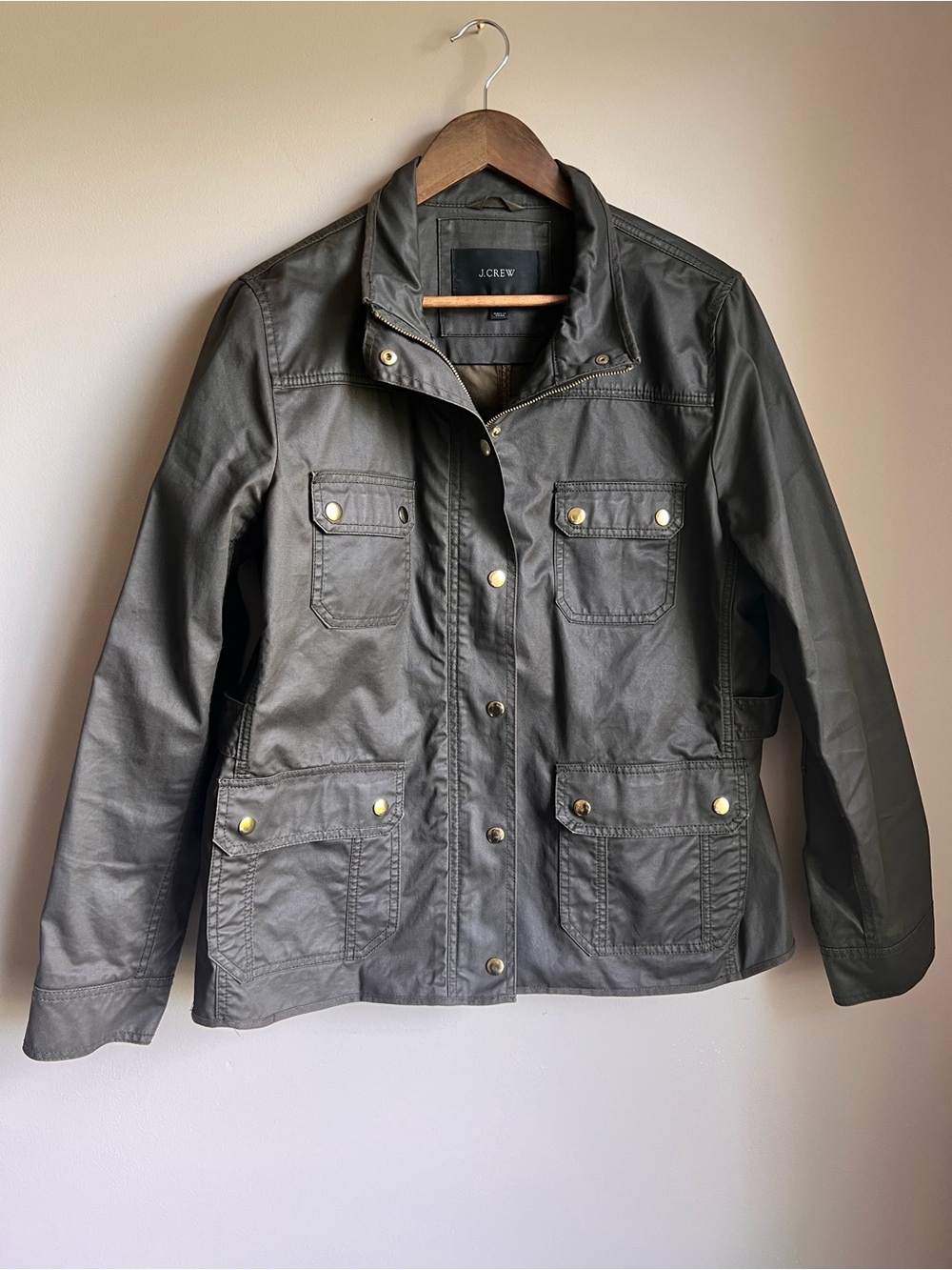 J. Crew Olive Brown Waxed Cotton Military Women’s XL Boyfriend Field Jacket - Picture 2 of 12